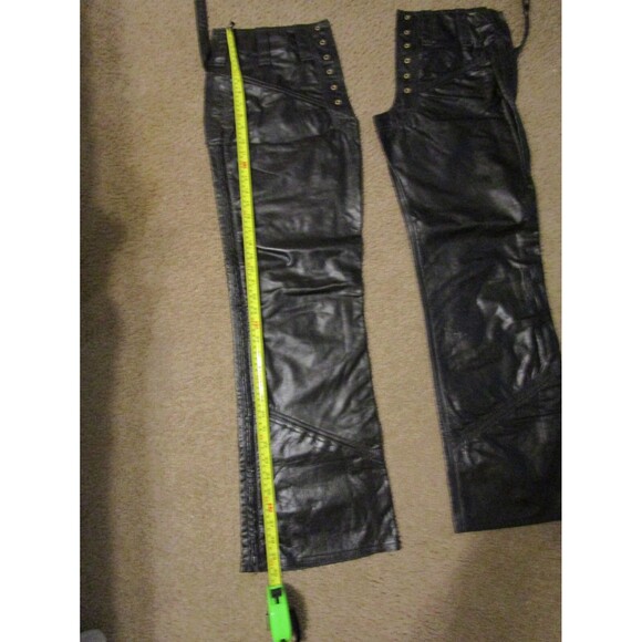 VTG DANE III-Zipper-Soft Black Leather Motorcycle Chaps-Adult L-made in USA - Picture 6 of 7